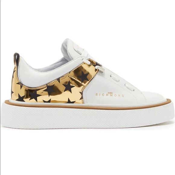 John Richmond  Metallic star leather fashion sneaker in white size EU37; US6,5-7 - Picture 2 of 13